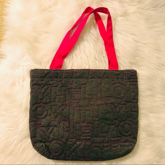 Hello Kitty All-Over Logo Outline Embroidered Tote - Picture 1 of 3